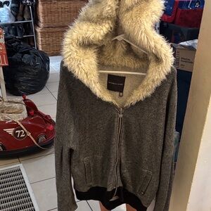 Victoria's Secret Charcoal Teddy Jacket with Cream Fur Hood